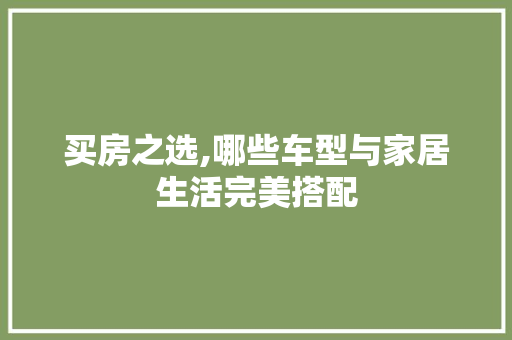 买房之选,哪些车型与家居生活完美搭配