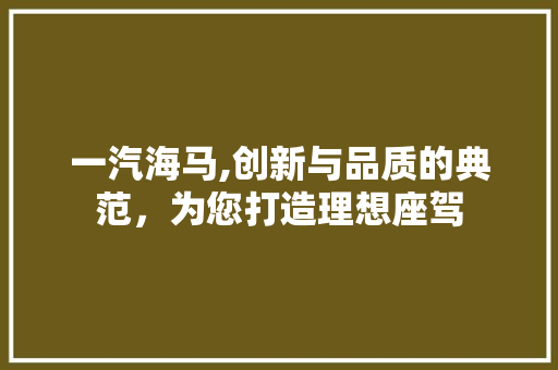 一汽海马,创新与品质的典范，为您打造理想座驾